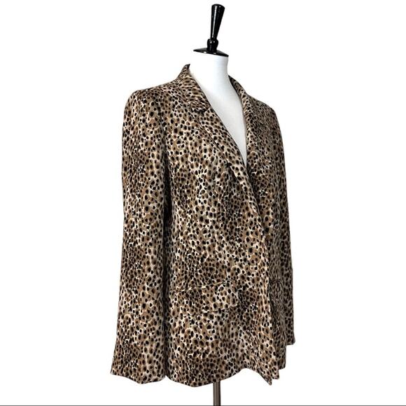 LOFT Women's Blazer Classic Wool Blend Leopard Print Open Front Soft Size 12 - Picture 2 of 12